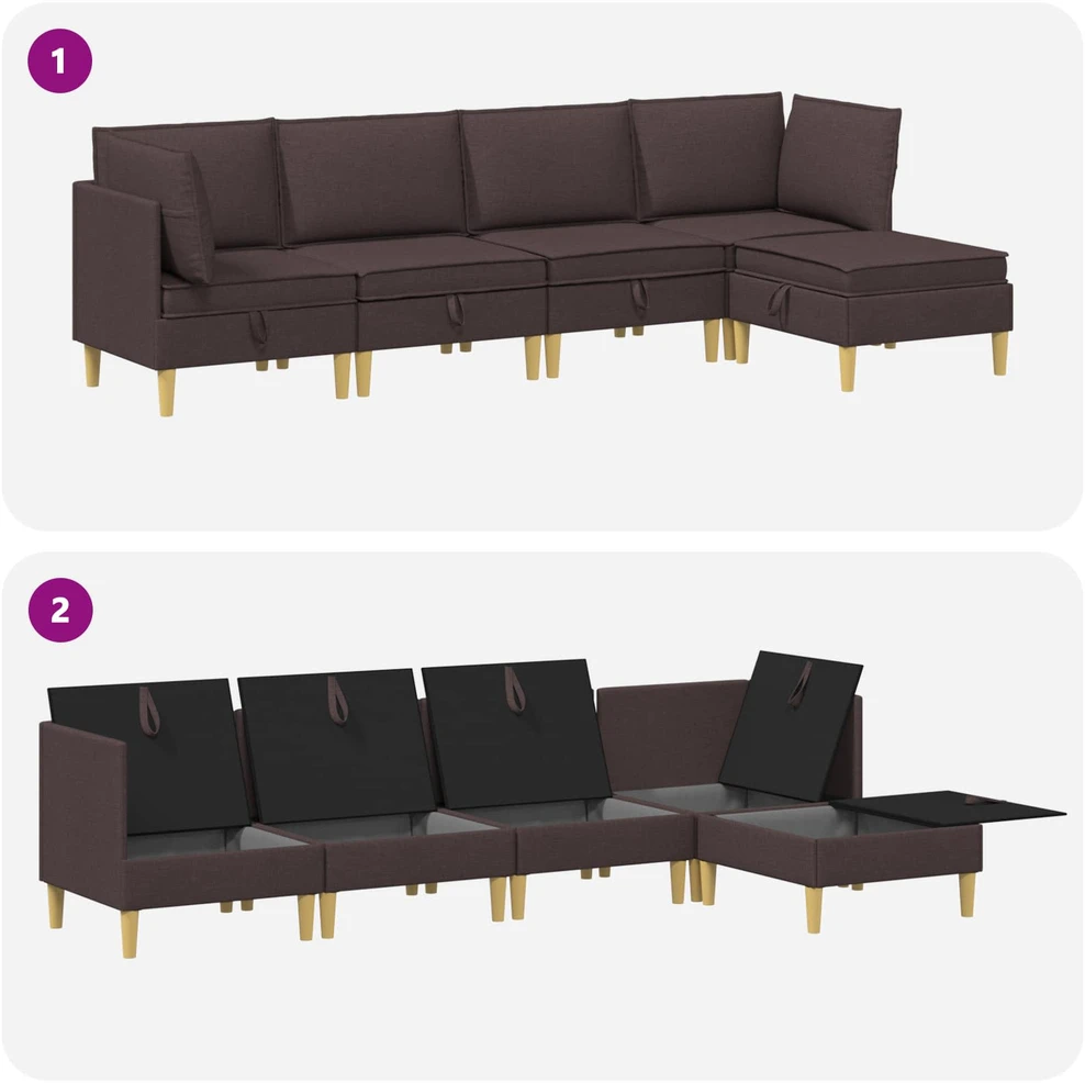 Modulinė sofa su laikymo vieta 5 vnt. Tamsiai rudas Audinys