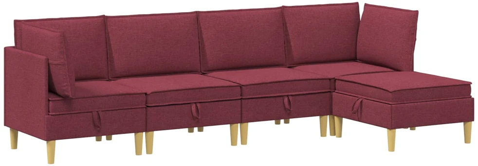 Modulinė sofa su laikymo vieta 5 vnt. Vyno raudona Audinys