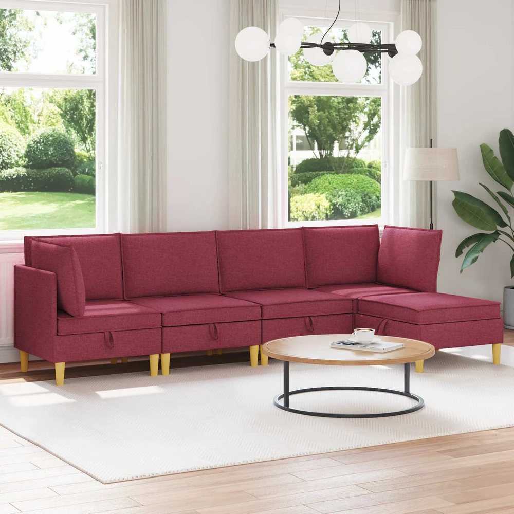 Modulinė sofa su laikymo vieta 5 vnt. Vyno raudona Audinys