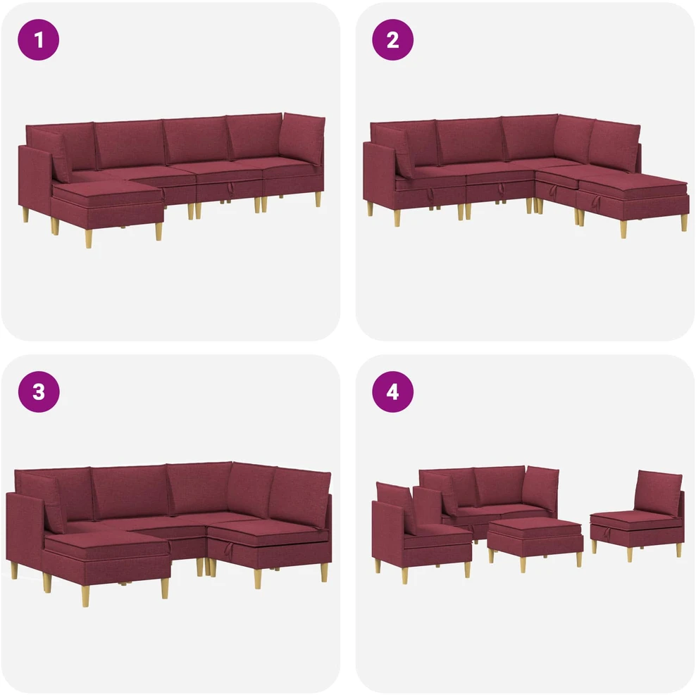 Modulinė sofa su laikymo vieta 5 vnt. Vyno raudona Audinys