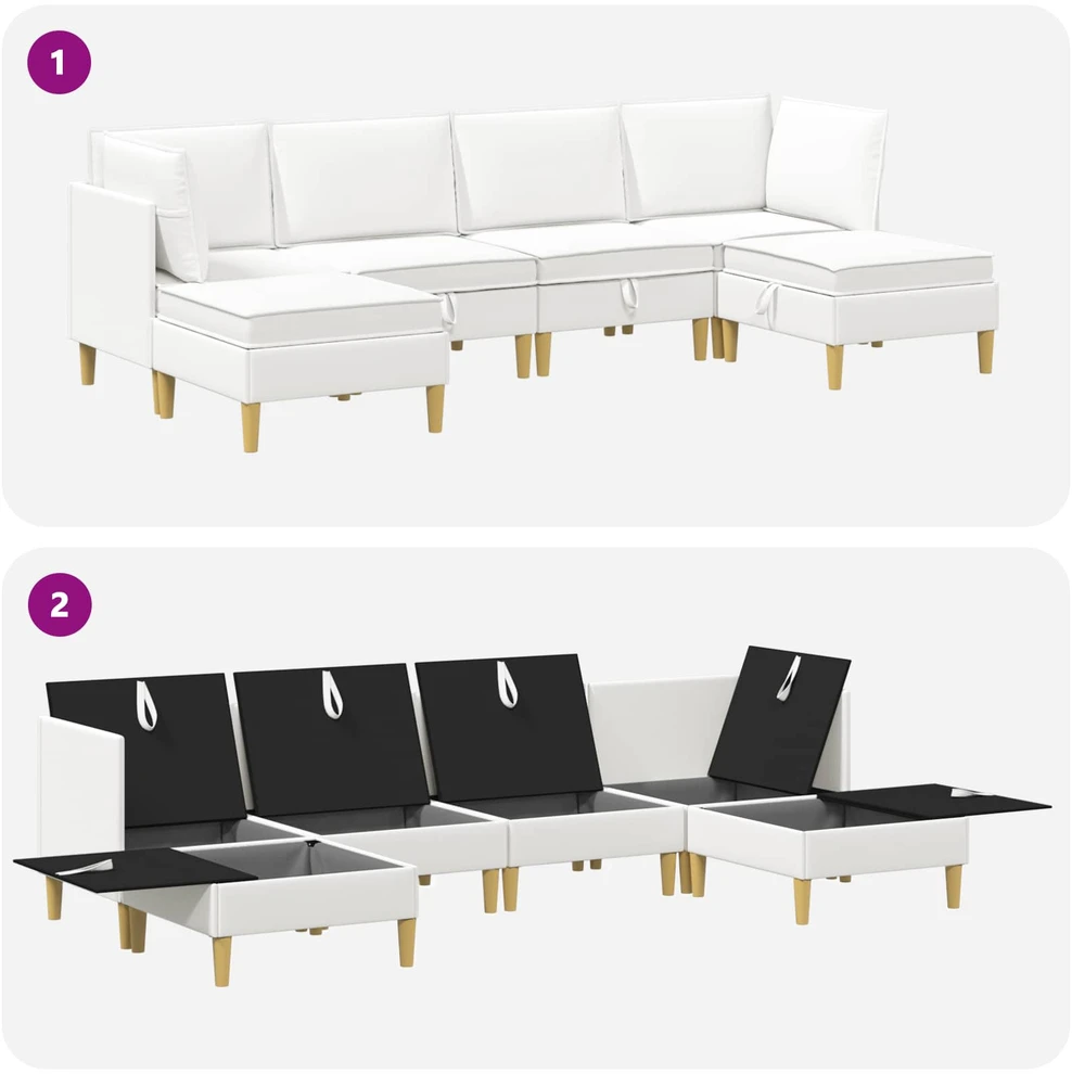 Modulinė sofa su laikymo vieta 6 vnt. Balta Audinys