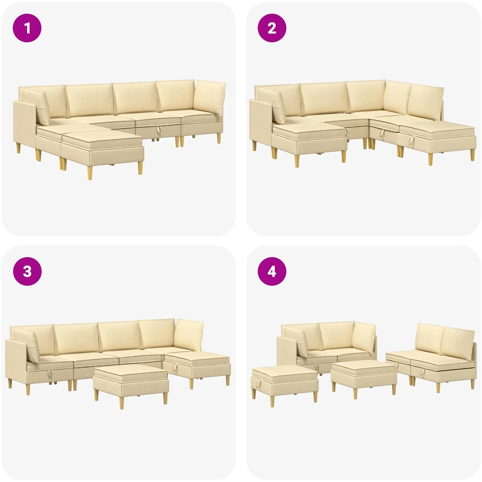 Modulinė sofa su laikymo vieta 6 vnt. Kreminė Audinys