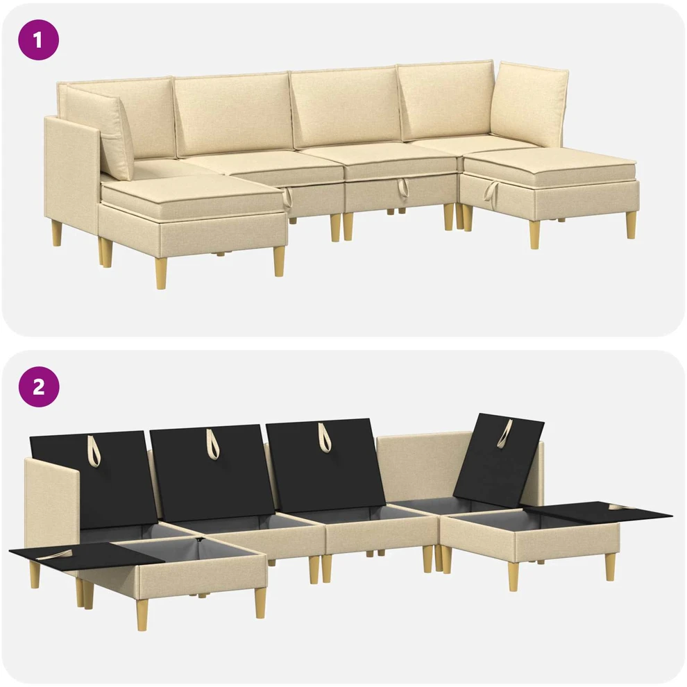 Modulinė sofa su laikymo vieta 6 vnt. Kreminė Audinys