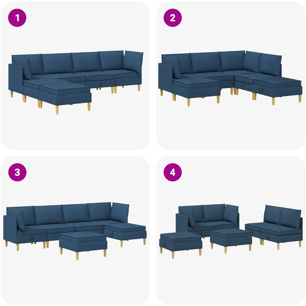 Modulinė sofa su laikymo vieta 6 vnt. Mėlyna Audinys