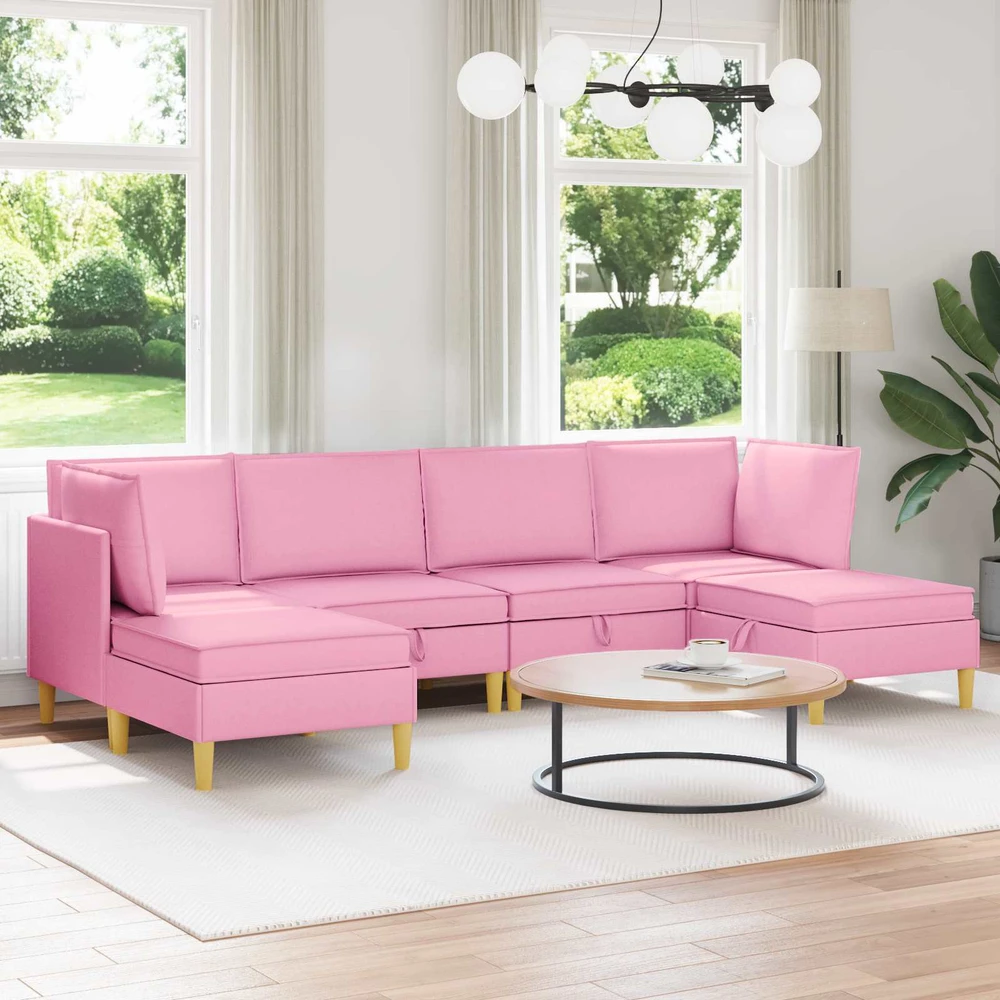 Modulinė sofa su laikymo vieta 6 vnt. Rožinė Audinys
