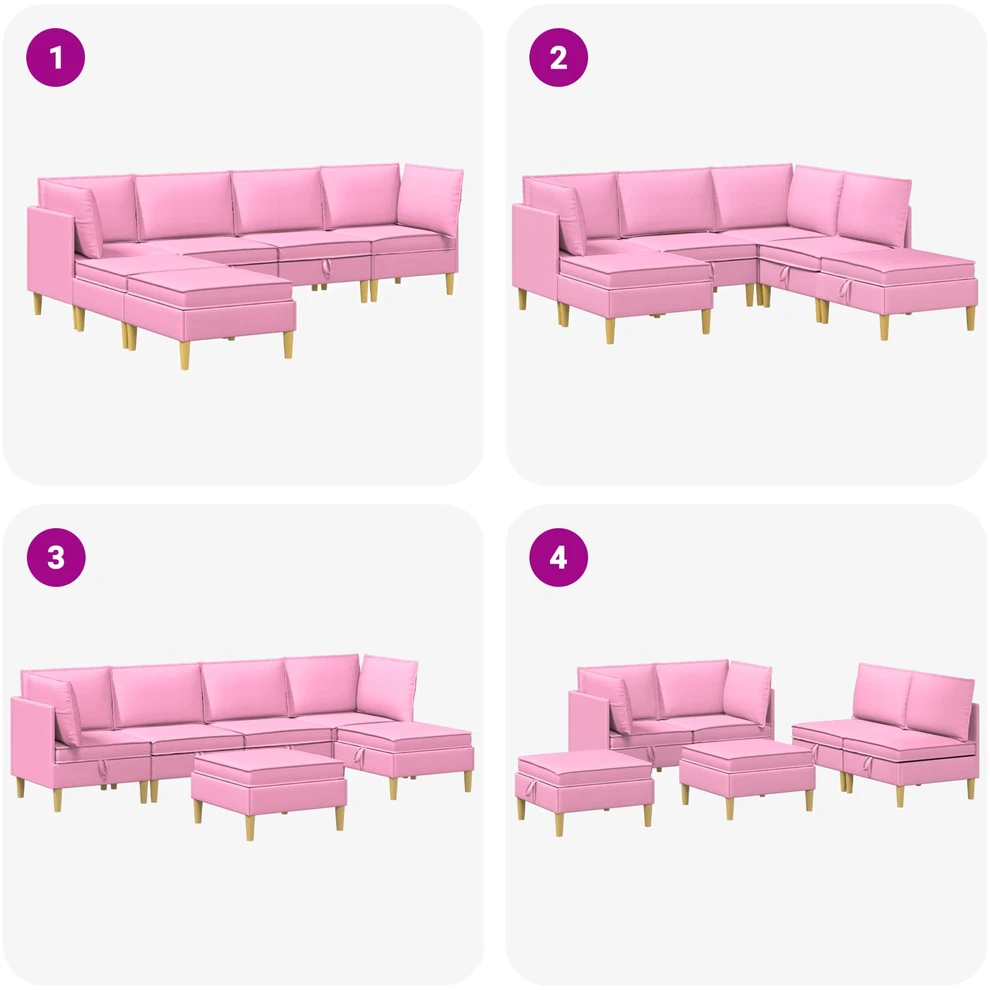 Modulinė sofa su laikymo vieta 6 vnt. Rožinė Audinys
