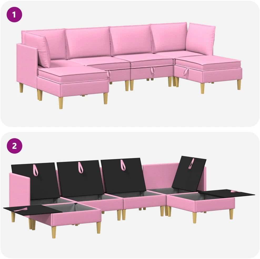 Modulinė sofa su laikymo vieta 6 vnt. Rožinė Audinys
