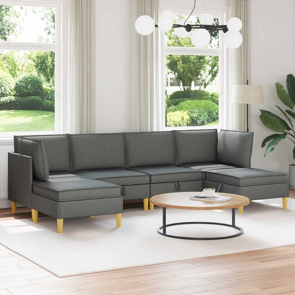Modulinė sofa su laikymo vieta 6 vnt. Tamsiai pilka Audinys