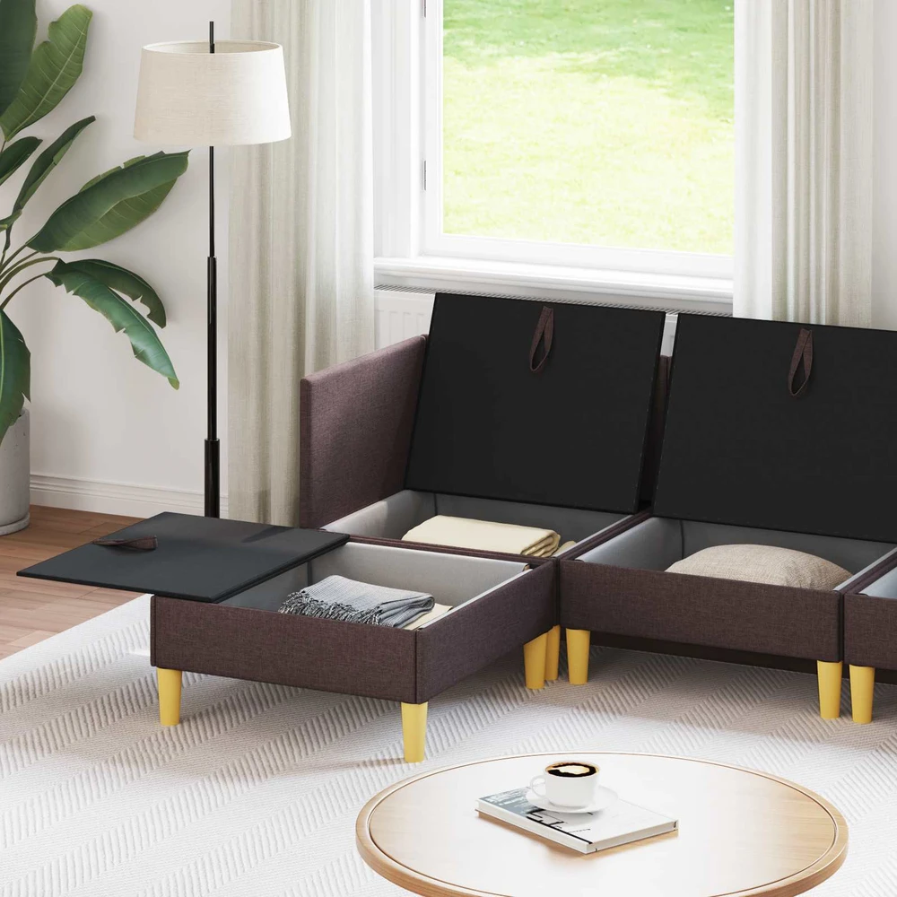 Modulinė sofa su laikymo vieta 6 vnt. Tamsiai rudas Audinys