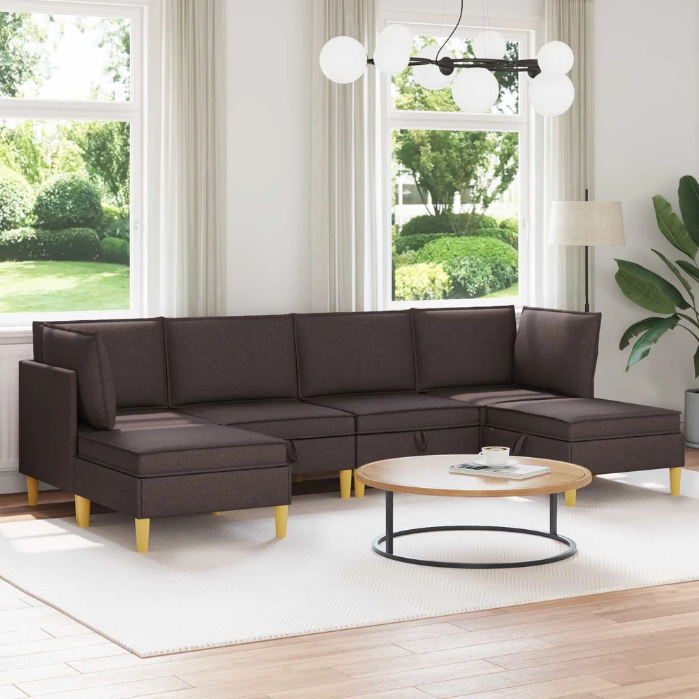 Modulinė sofa su laikymo vieta 6 vnt. Tamsiai rudas Audinys