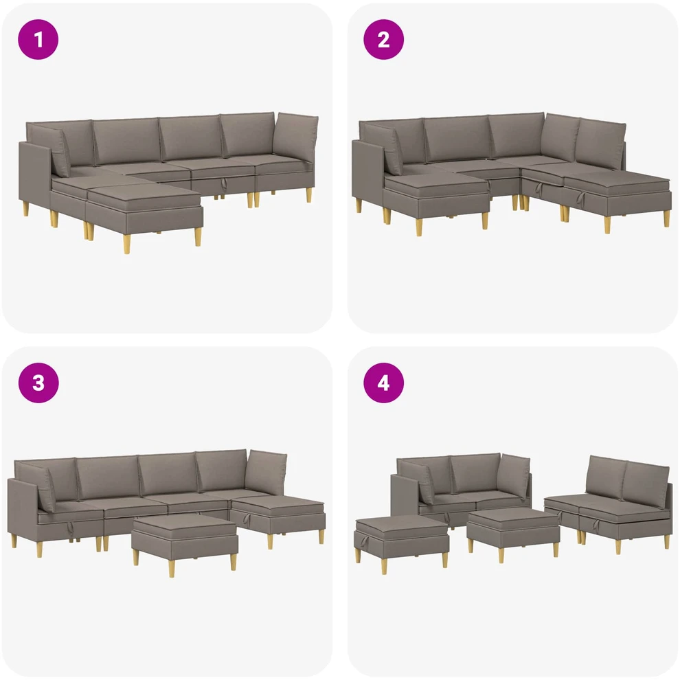 Modulinė sofa su laikymo vieta 6 vnt. Taupe Audinys