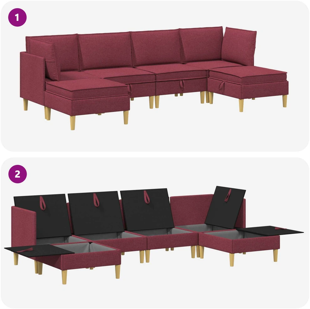 Modulinė sofa su laikymo vieta 6 vnt. Vyno raudona Audinys