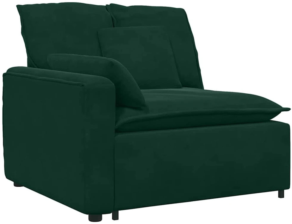 Modulinė sofa su pagalvėlėmis, aksominė, tamsiai žalia