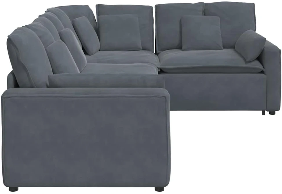Modulinė sofa su pagalvėlėmis, aksominė, tamsiai pilka