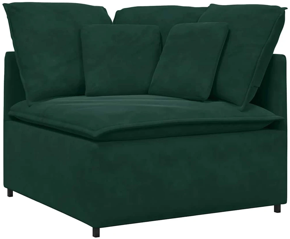 Modulinė sofa su pagalvėlėmis, aksominė, tamsiai žalia