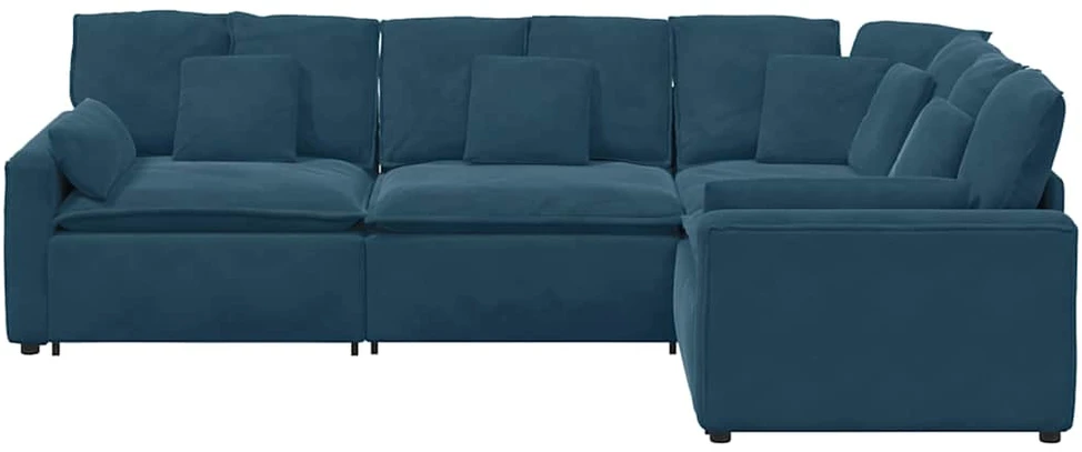 Modulinė sofa su pagalvėlėmis, aksominė, mėlyna
