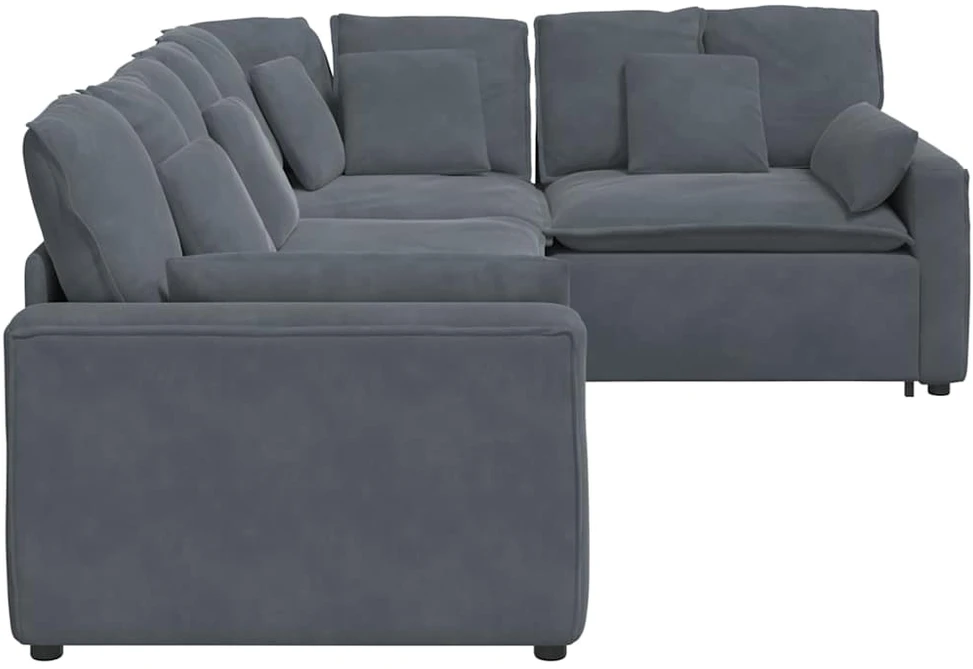 Modulinė sofa su pagalvėlėmis, aksominė, tamsiai pilka