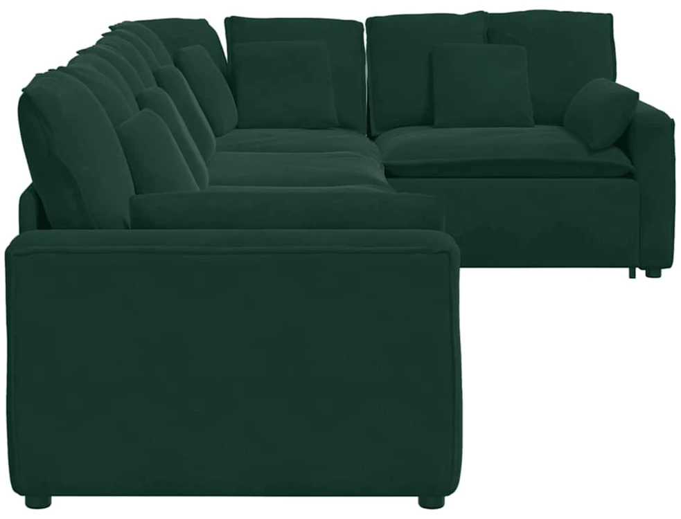 Modulinė sofa su pagalvėlėmis, aksominė, tamsiai žalia