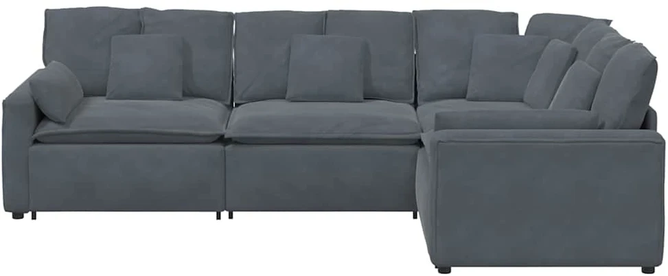 Modulinė sofa su pagalvėlėmis, aksominė, tamsiai pilka