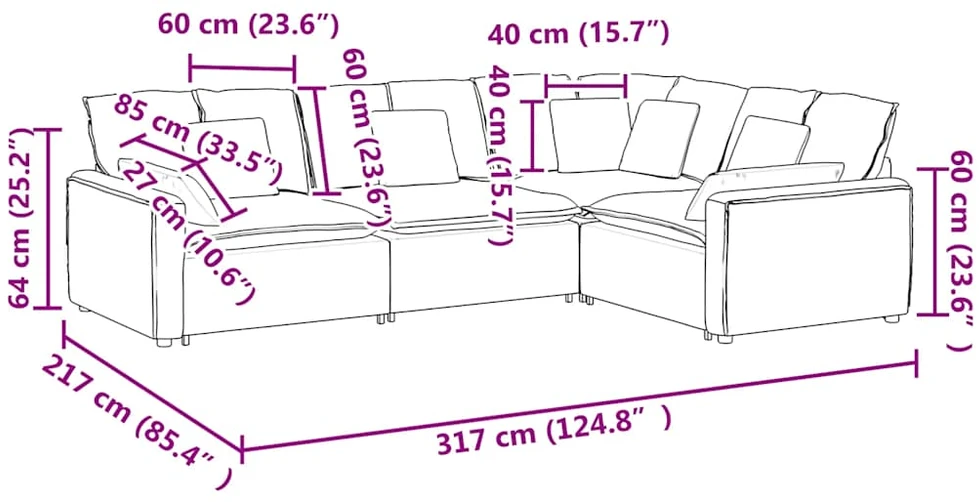 Modulinė sofa su pagalvėlėmis, aksominė, šviesiai pilka