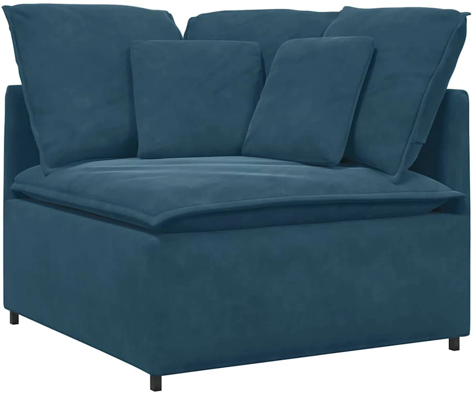 Modulinė sofa su pagalvėlėmis, aksominė, mėlyna