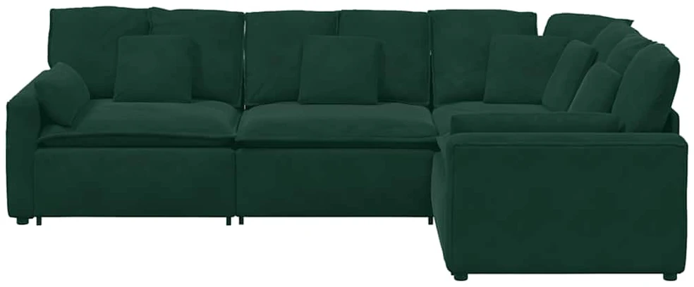 Modulinė sofa su pagalvėlėmis, aksominė, tamsiai žalia