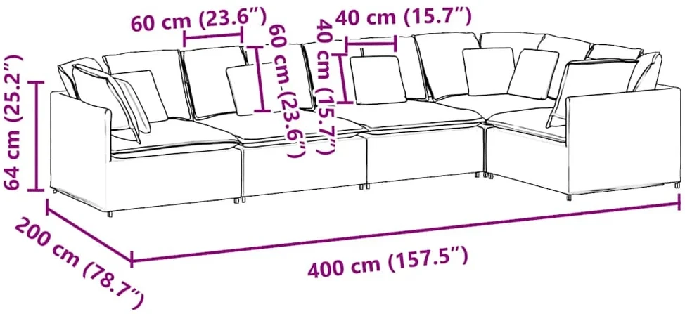 Modulinė sofa su pagalvėlėmis, aksominė, šviesiai pilka