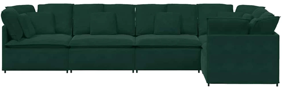 Modulinė sofa su pagalvėlėmis, aksominė, tamsiai žalia