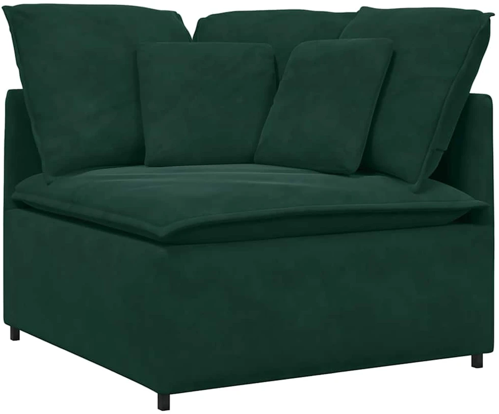 Modulinė sofa su pagalvėlėmis, aksominė, tamsiai žalia
