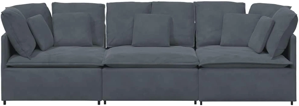 Modulinė sofa su pagalvėlėmis, aksominė, tamsiai pilka