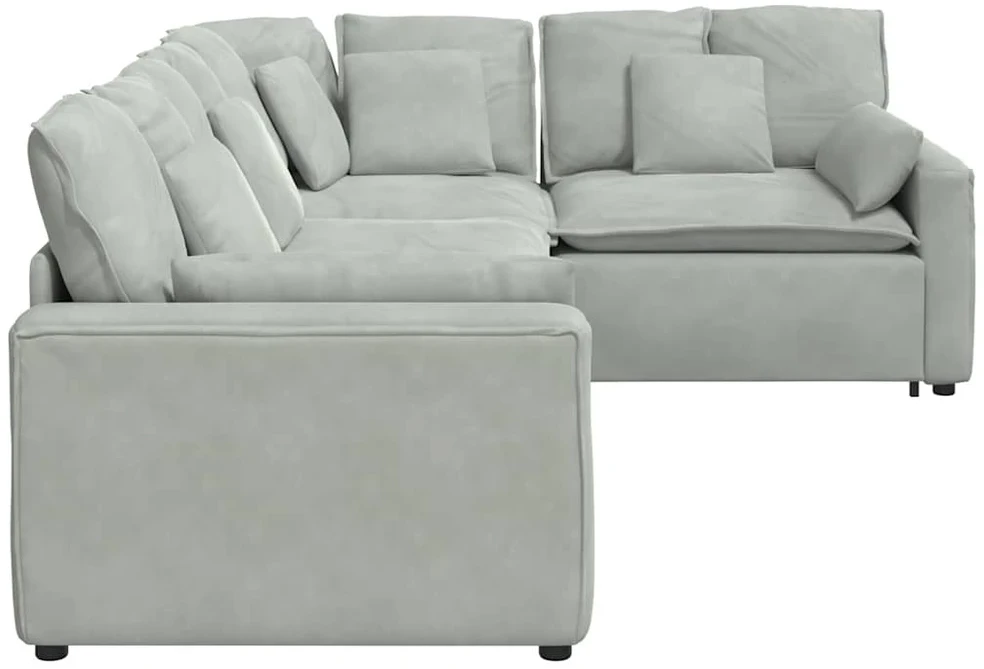 Modulinė sofa su pagalvėlėmis, aksominė, šviesiai pilka