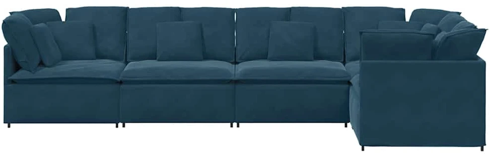 Modulinė sofa su pagalvėlėmis, aksominė, mėlyna