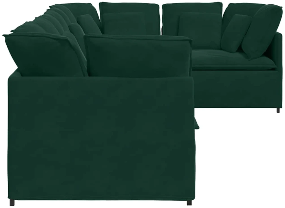 Modulinė sofa su pagalvėlėmis, aksominė, tamsiai žalia