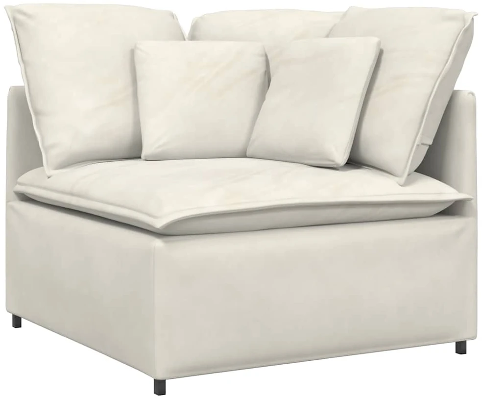 Modulinė sofa su pagalvėlėmis, aksominė, kreminės spalvos
