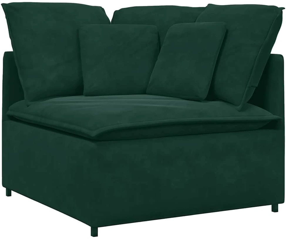 Modulinė sofa su pagalvėlėmis, aksominė, tamsiai žalia
