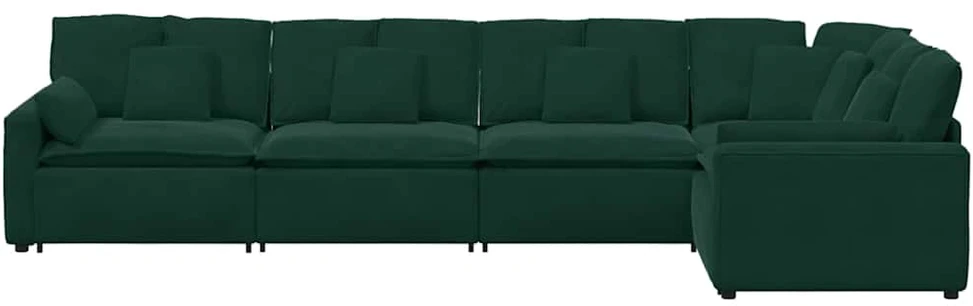 Modulinė sofa su pagalvėlėmis, aksominė, tamsiai žalia