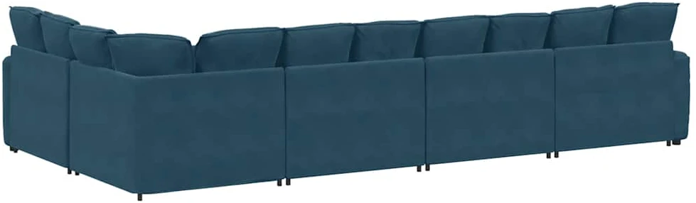 Modulinė sofa su pagalvėlėmis, aksominė, mėlyna