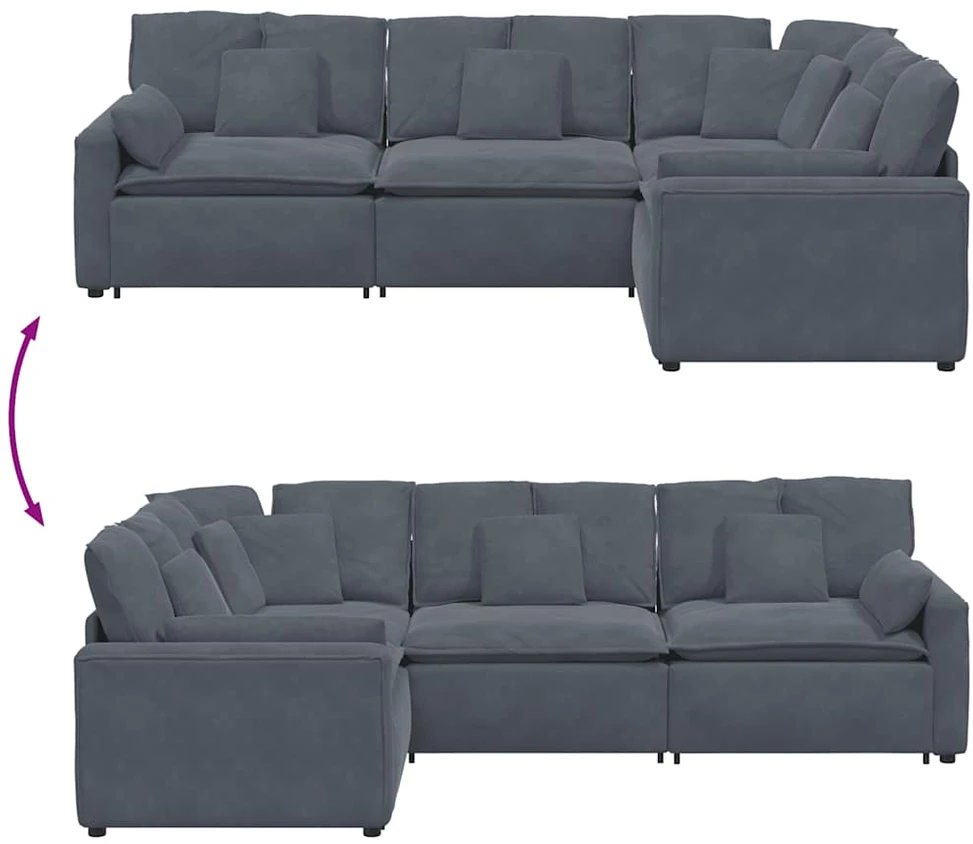 Modulinė sofa su pagalvėlėmis, aksominė, tamsiai pilka