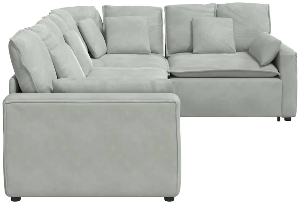 Modulinė sofa su pagalvėlėmis, aksominė, šviesiai pilka