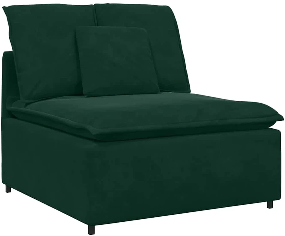 Modulinė sofa su pagalvėlėmis, aksominė, tamsiai žalia