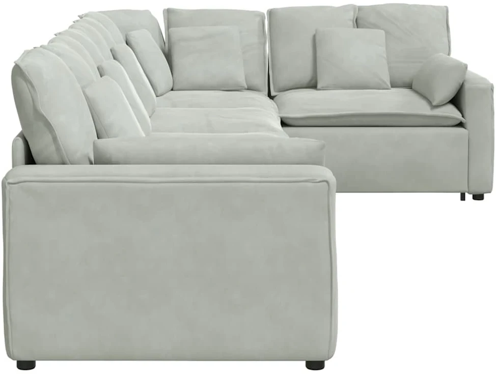 Modulinė sofa su pagalvėlėmis, aksominė, šviesiai pilka