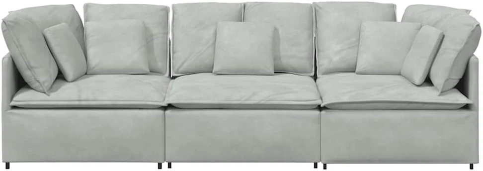 Modulinė sofa su pagalvėlėmis, aksominė, šviesiai pilka