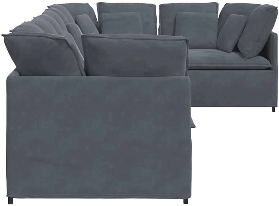 Modulinė sofa su pagalvėlėmis, aksominė, tamsiai pilka