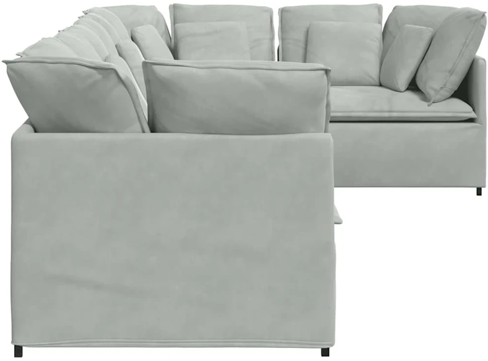 Modulinė sofa su pagalvėlėmis, aksominė, šviesiai pilka