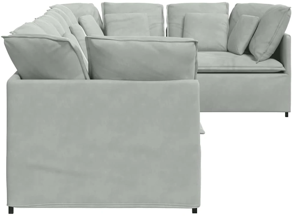 Modulinė sofa su pagalvėlėmis, aksominė, šviesiai pilka