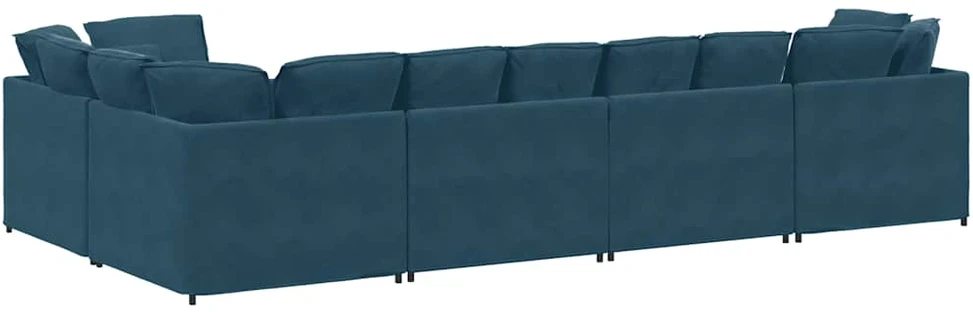 Modulinė sofa su pagalvėlėmis, aksominė, mėlyna