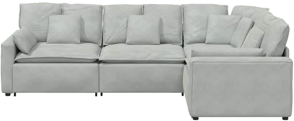 Modulinė sofa su pagalvėlėmis, aksominė, šviesiai pilka