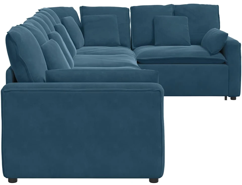 Modulinė sofa su pagalvėlėmis, aksominė, mėlyna