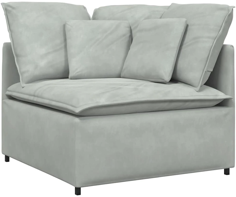 Modulinė sofa su pagalvėlėmis, aksominė, šviesiai pilka
