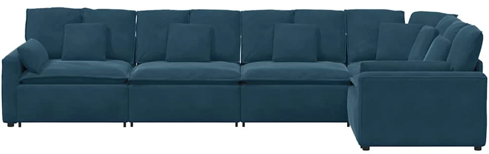 Modulinė sofa su pagalvėlėmis, aksominė, mėlyna